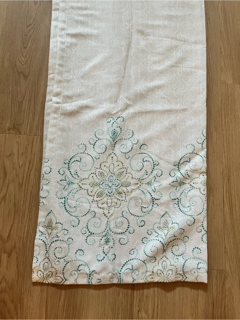 Decorative Cream Shower Curtain with Teal and Gold Medallion Pattern, 71 x 71 in